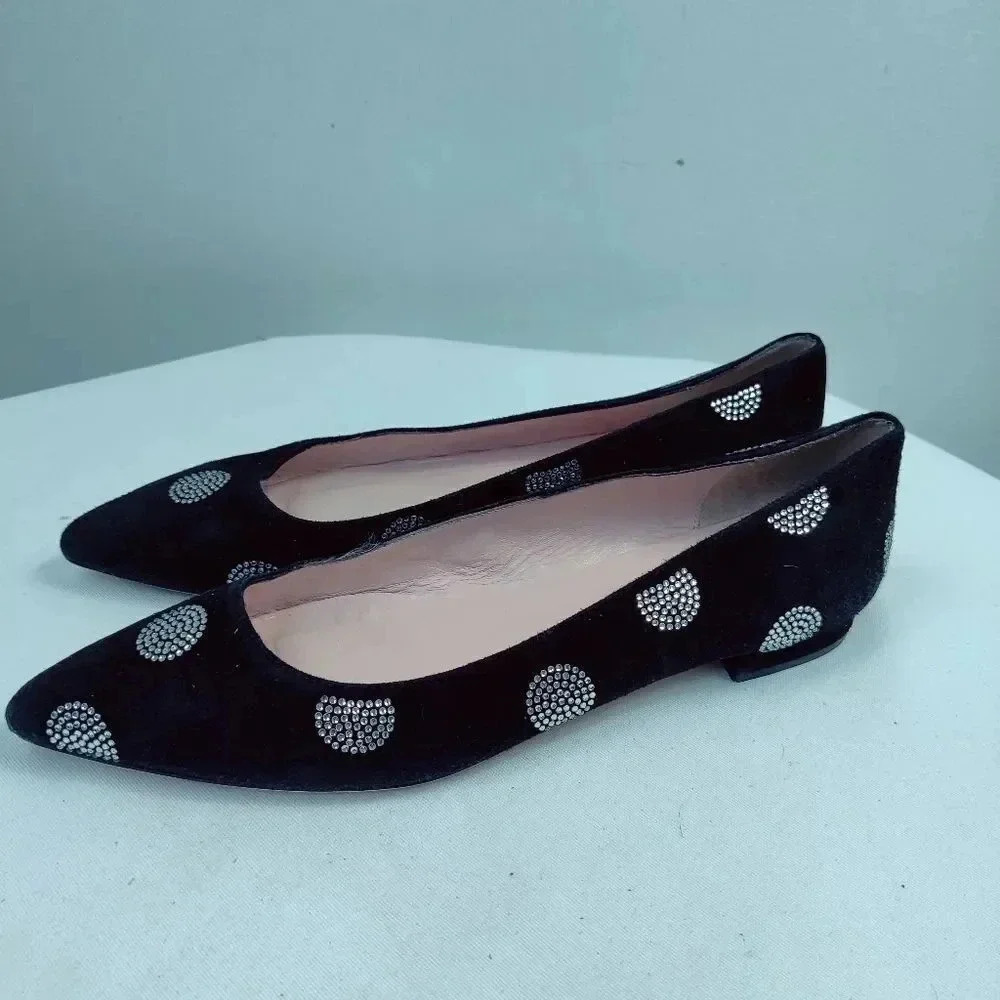 Kate Spade Bayla black suede crystal polka dot pointed flats size 7.5 - Picture 3 of 16